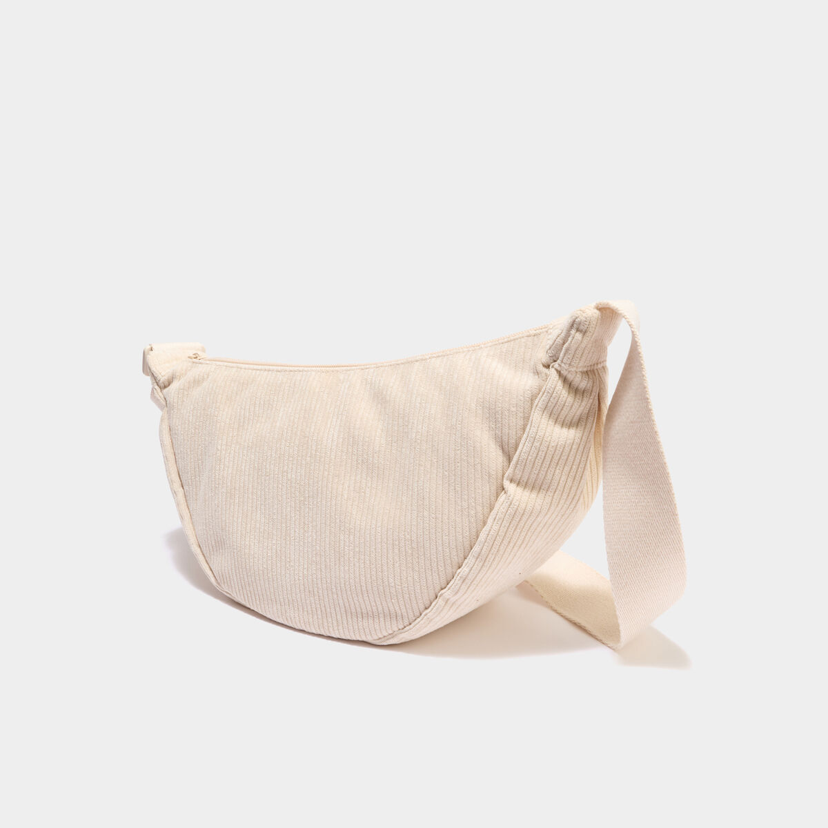 Sac banane effet velours c&ocirc;tel&eacute; ivoire femme