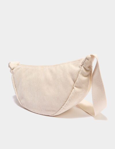Sac banane effet velours c&ocirc;tel&eacute; ivoire femme