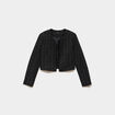 Veste bol&eacute;ro tweed manches longues noir femme