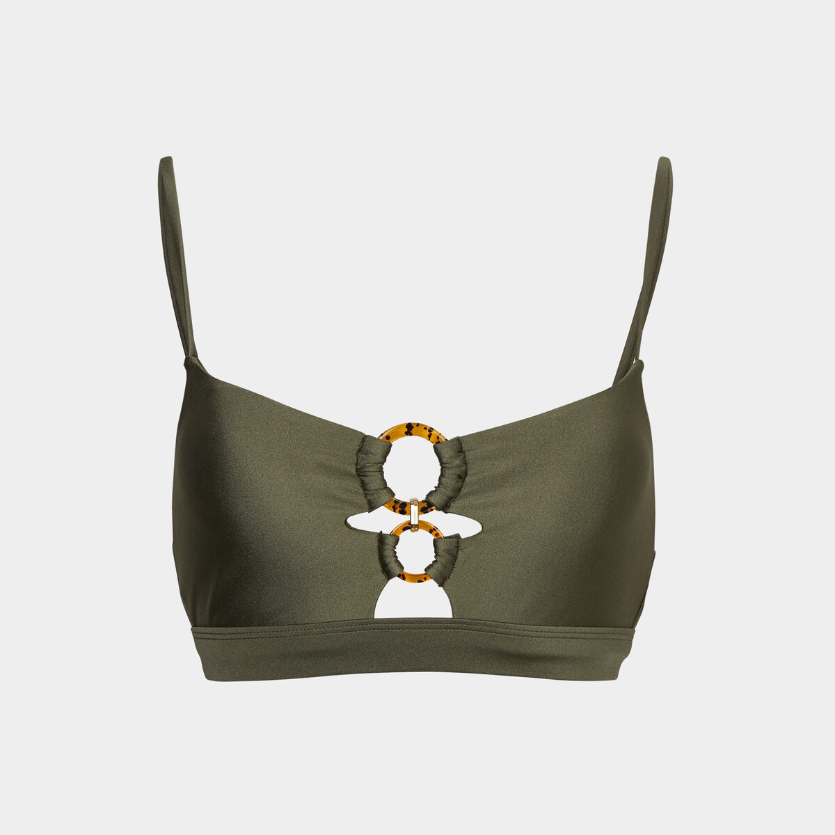 Haut de maillot brassière avec anneaux vert kaki femme
