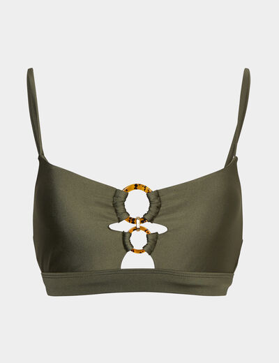 Haut de maillot brassière avec anneaux vert kaki femme