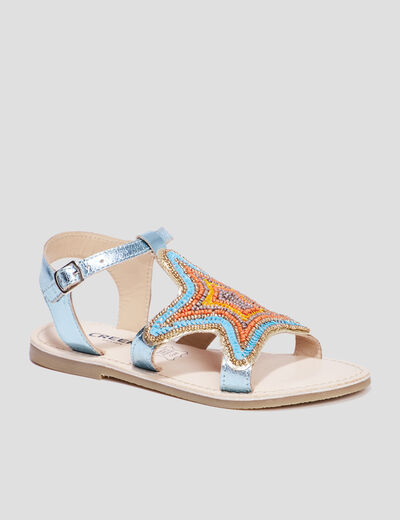 Sandales avec perles en cuir Creeks bleu fille