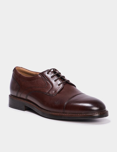 Derbies en cuir &agrave; bout rond marron homme