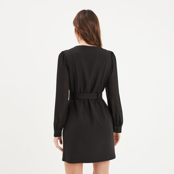 robe droite col croise zippe mosquitos noir femme Robe droite col croisé zippé Mosquitos noir femme
