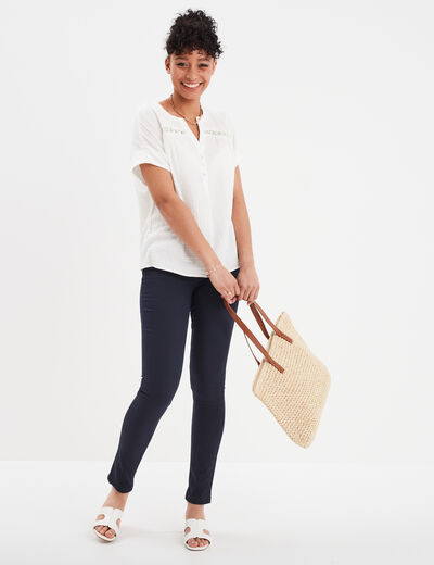 Pantalon slim taille standard bleu marine femme