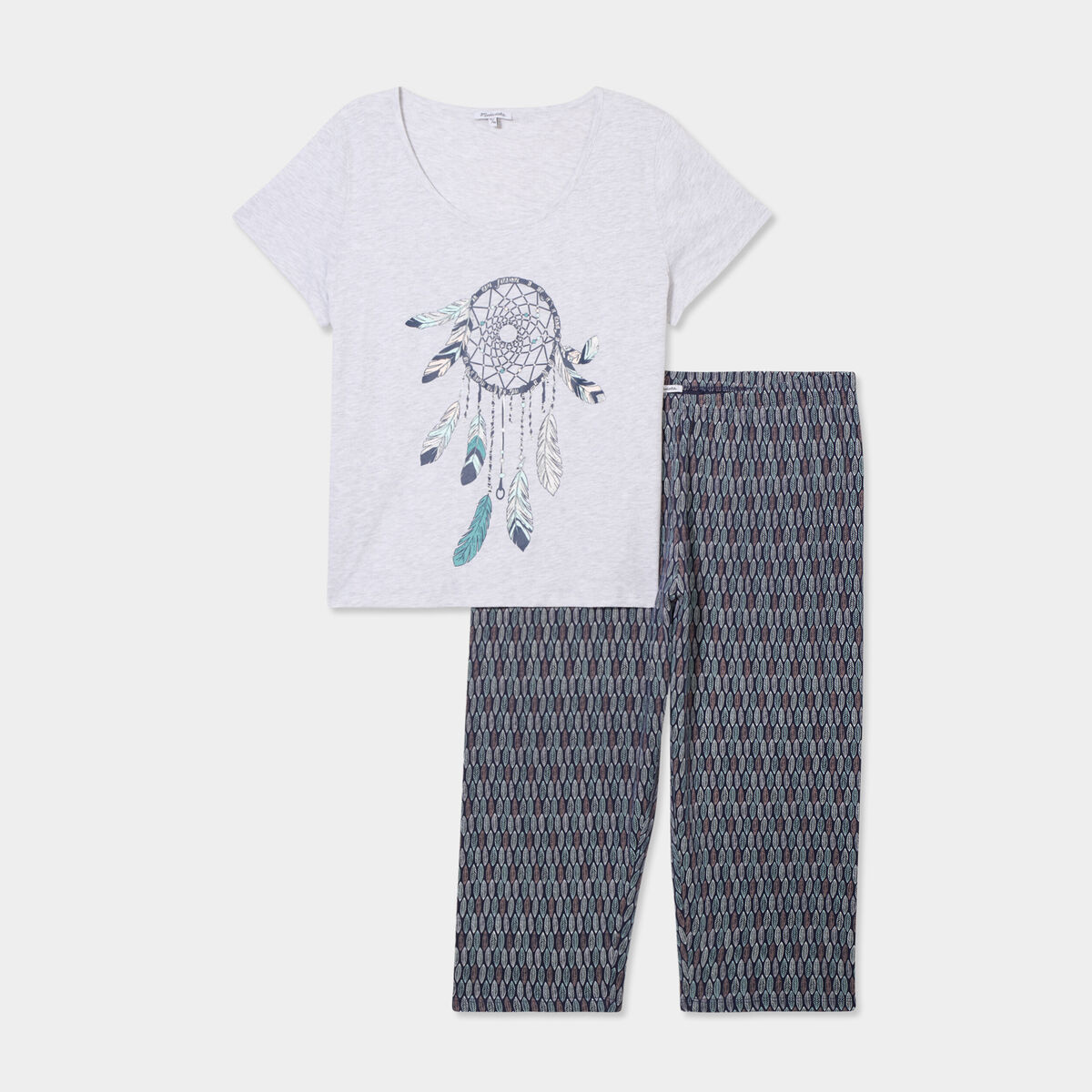 Ensemble pyjama corsaire 2 pi&egrave;ces coton gris clair femme grande taille
