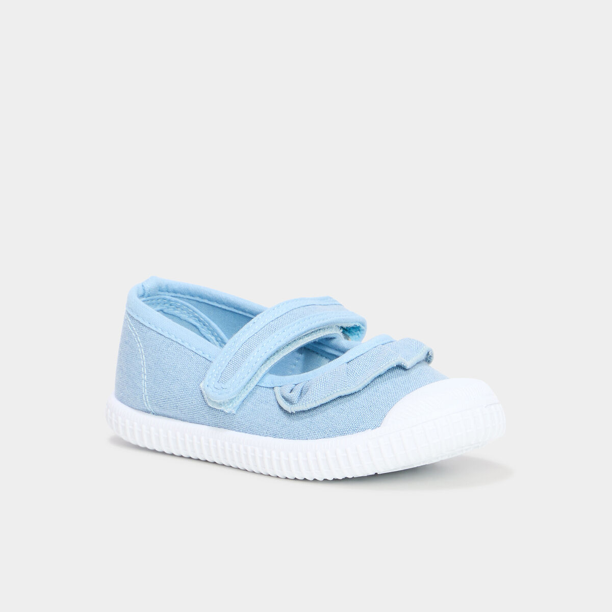 Babies en toile &agrave; volants bout renforc&eacute; bleu fille