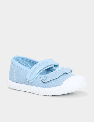 Babies en toile &agrave; volants bout renforc&eacute; bleu fille