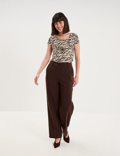 T-shirt coton imprim&eacute; coupe ajust&eacute;e beige clair femme