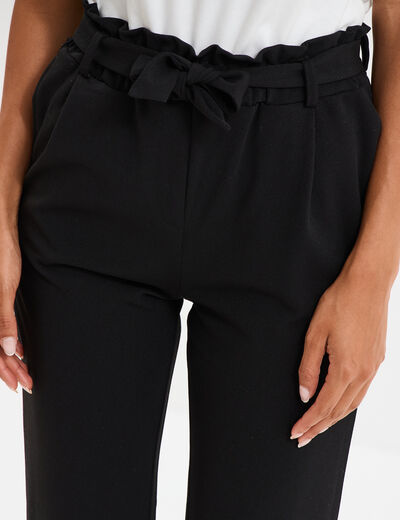 Pantalon city paperbag ceinturé 7/8ème noir femme