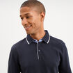 Polo piqu&eacute; droit manches longues coton bleu fonc&eacute; homme