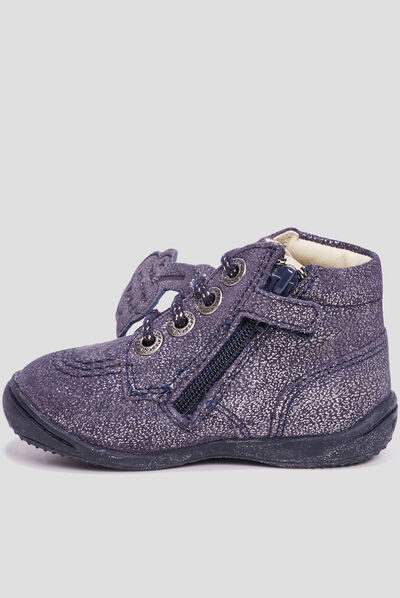 Bottillon lacet zippé Kickers bébé en cuir souple voûte plantaire