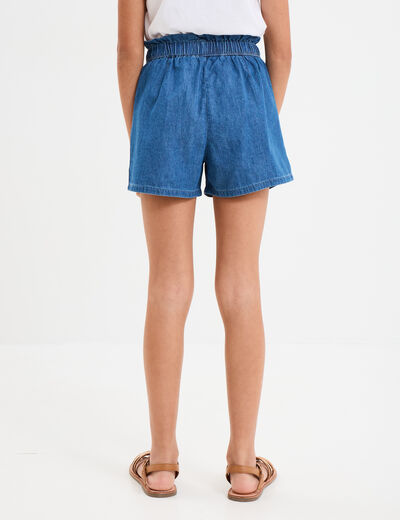 Short en jean avec ceinture noeud taille denim stone fille