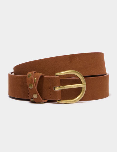 Ceinture effet su&eacute;dine marron cognac femme