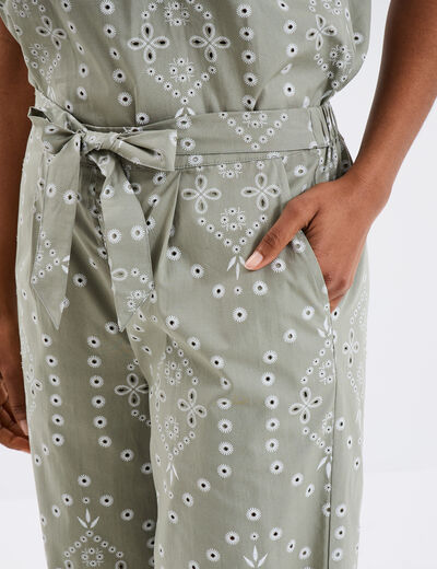 Pantalon regular broderie anglaise vert clair femme