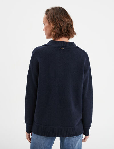 Pull col polo manches longues Creeks bleu fonc&eacute; femme
