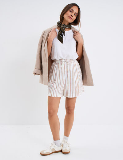 Short taille élastiquée coton blanc femme