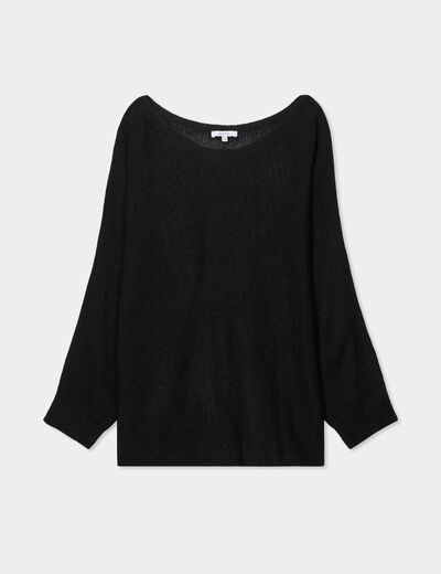 Pull manches longues col rond noir femme grande taille