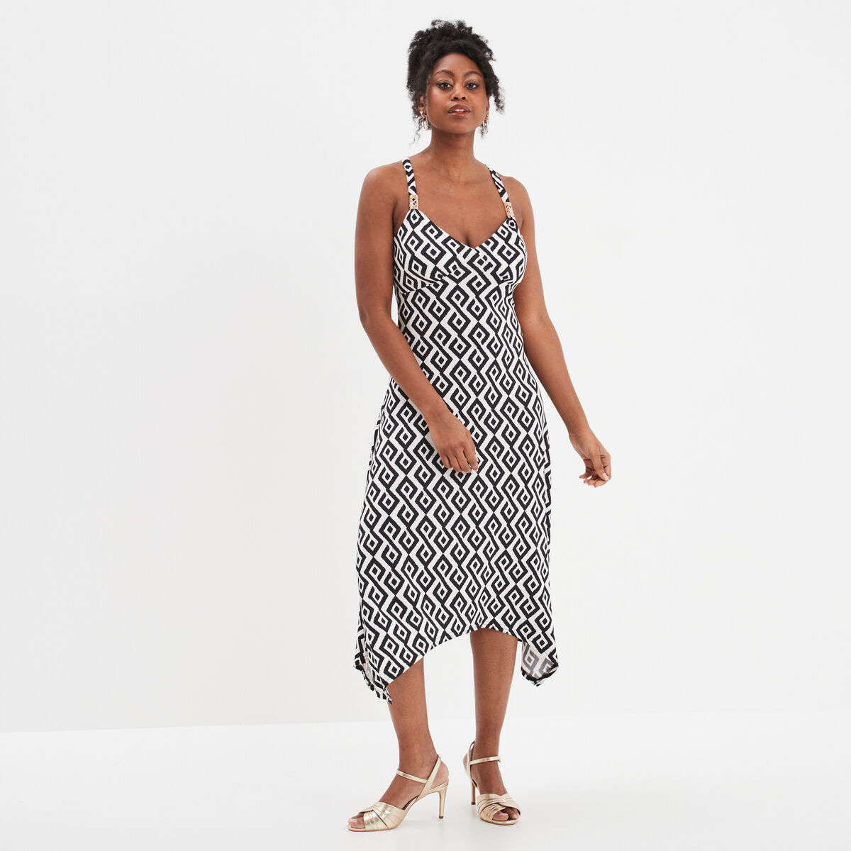 Robe longue à bretelles avec coques ecru femme