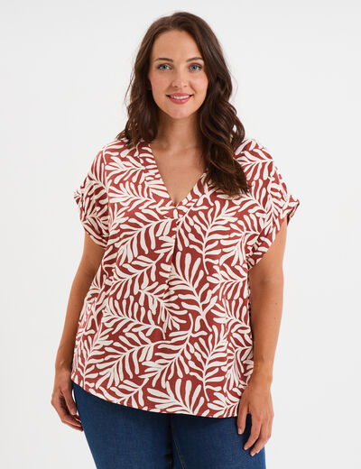 Blouse col en V manches courtes terracotta femme grande taille