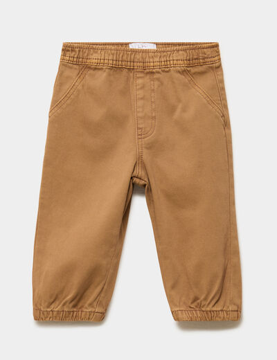 Pantalon jogger bas &eacute;lastiqu&eacute; coton marron b&eacute;b&eacute; gar&ccedil;on