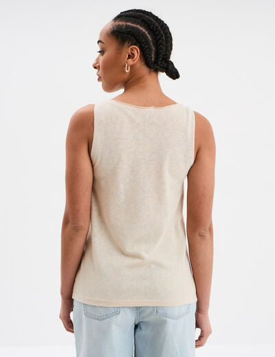 Débardeur col rond sans manches beige femme