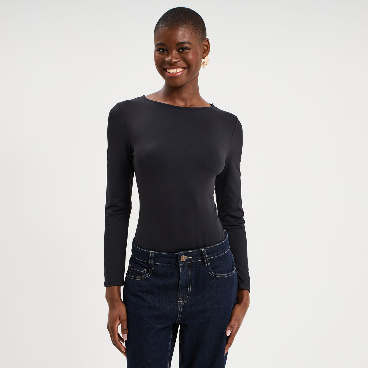 Body ajust&eacute; manches longues noir femme