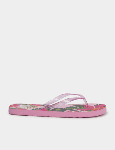 Tongs entredoigts &agrave; paillettes rose femme