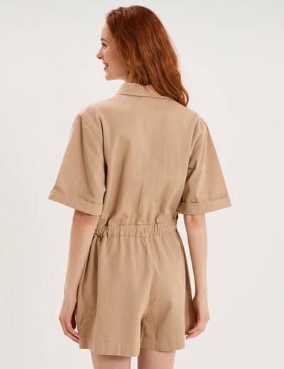 Combishort taille &agrave; coulisse coton sable femme