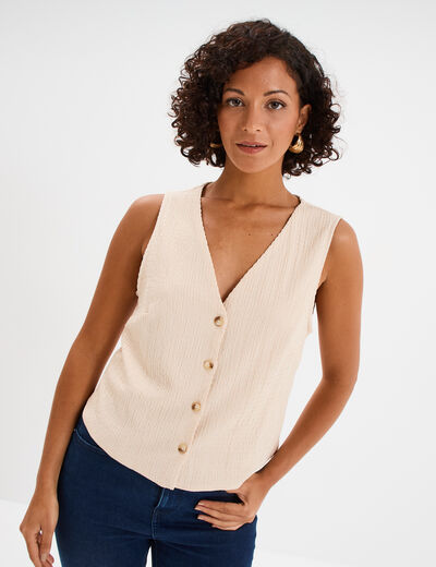 Veston sans manches et col en V sable femme