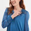 Blouse col en V détails dentelle bleu foncé femme
