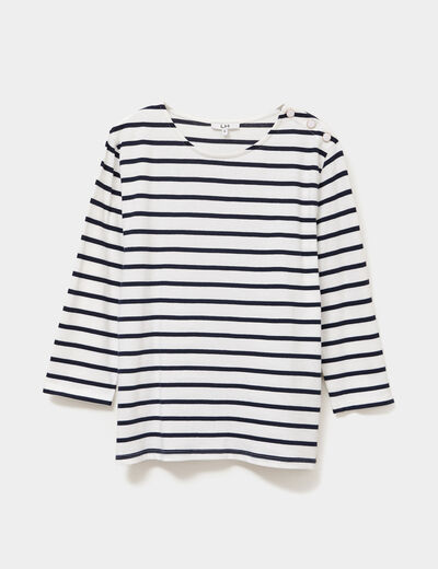 T-shirt manches 3/4 avec boutons coton ecru femme