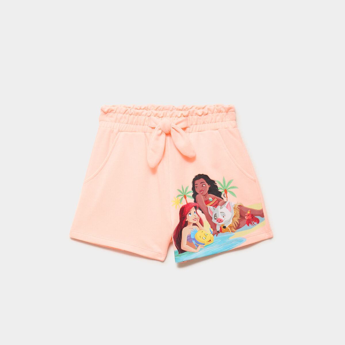 Short taille smock&eacute;e Vaiana et Ariel orange fluo fille