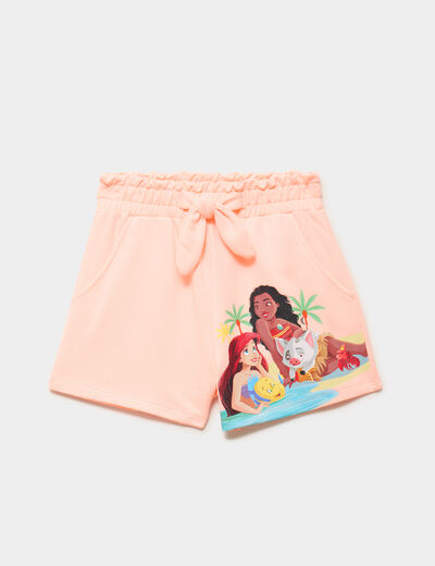 Short taille smock&eacute;e Vaiana et Ariel orange fluo fille