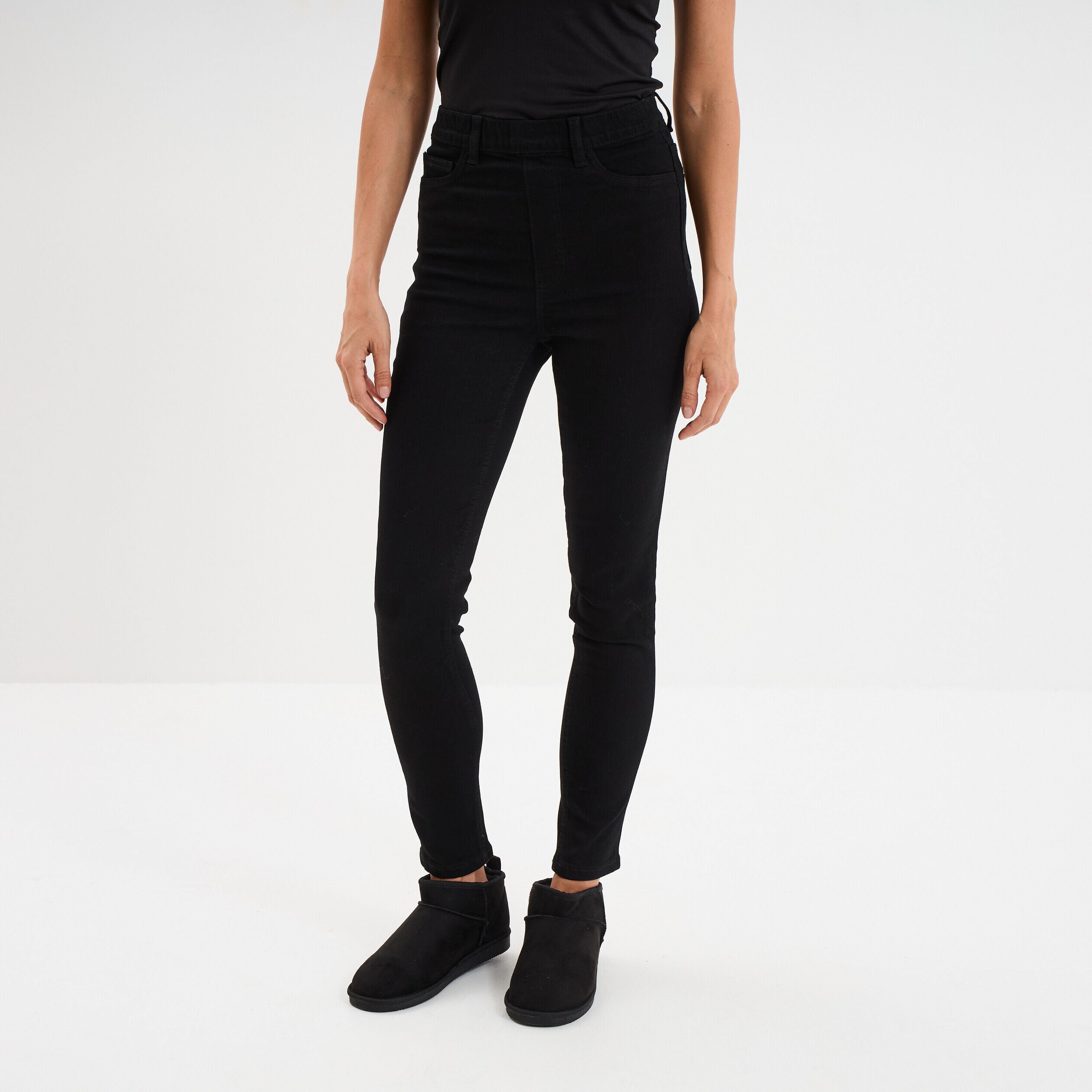 Jegging skinny taille haute denim noir femme LH