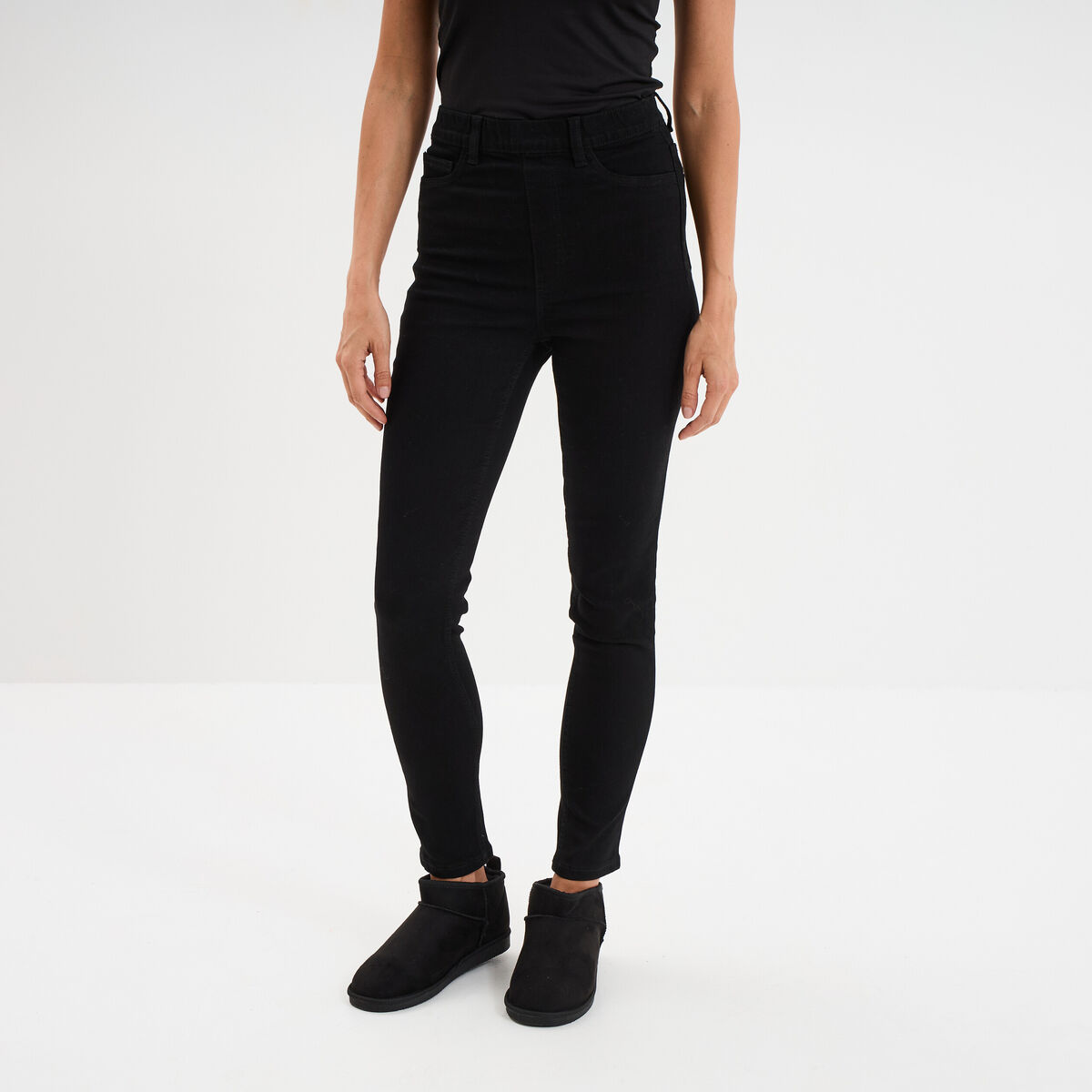 Jegging skinny taille haute denim noir femme