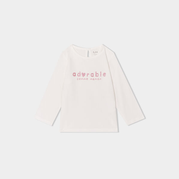 T-shirt manches longues coton blanc bébé fille