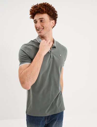 Polo slim manches courtes stretch vert kaki homme
