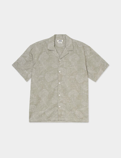Chemise en coton manches courtes vert kaki homme