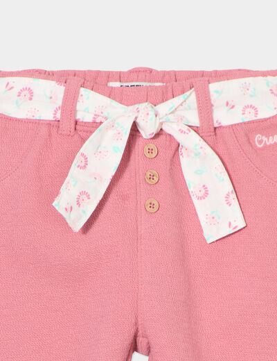 Pantalon en maille ceinturé vieux rose bébé fille