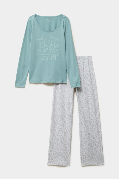 Ensemble pyjama 2 pi&egrave;ces pantalon bleu gris femme