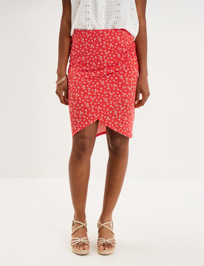 Jupe courte taille &eacute;lastiqu&eacute;e stretch rouge coquelicot femme