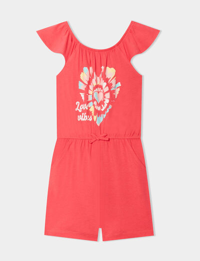 Combishort avec manches courtes volants rose vif fille