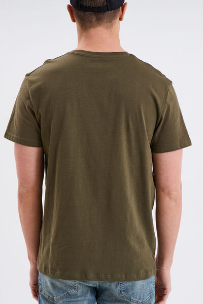 T-shirt droit en coton manches courtes vert kaki homme