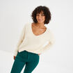 Pull col en V manches longues ecru femme