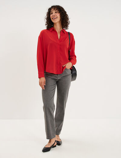 Chemise fluide manches longues rouge femme