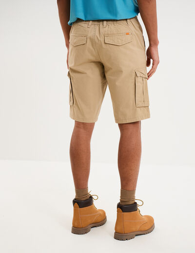 Bermuda short cargo poches &agrave; rabat coton beige homme