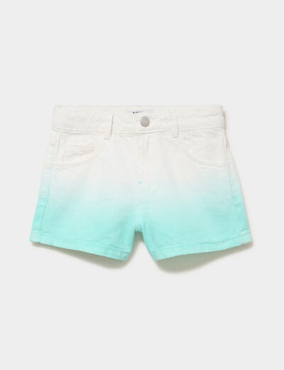 Short droit coton taille ajustable bleu turquoise fille