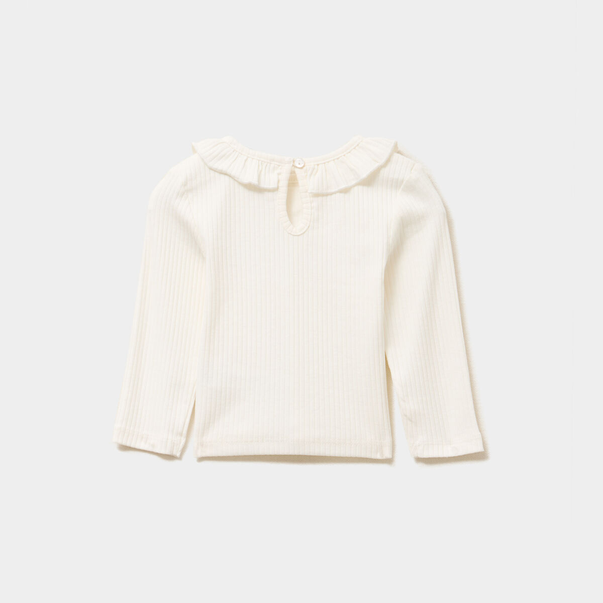 T-shirt côtelé col à volants blanc bébé fille