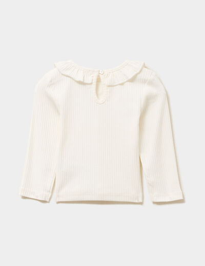 T-shirt côtelé col à volants blanc bébé fille